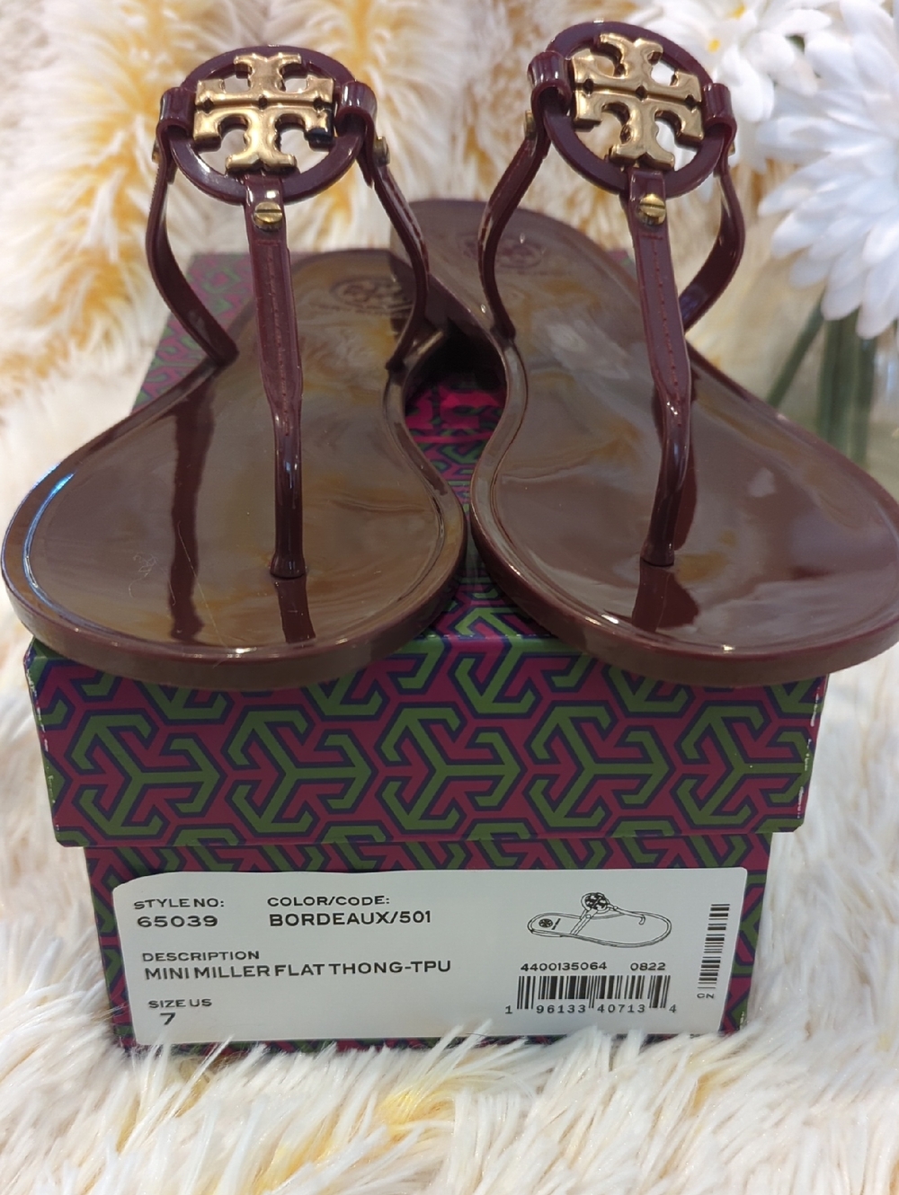 ❣️🩴Tory Burch  Mini Miller Jelly Thong Sandals In Bordeaux 🩴❣️ - Picture 4 of 10